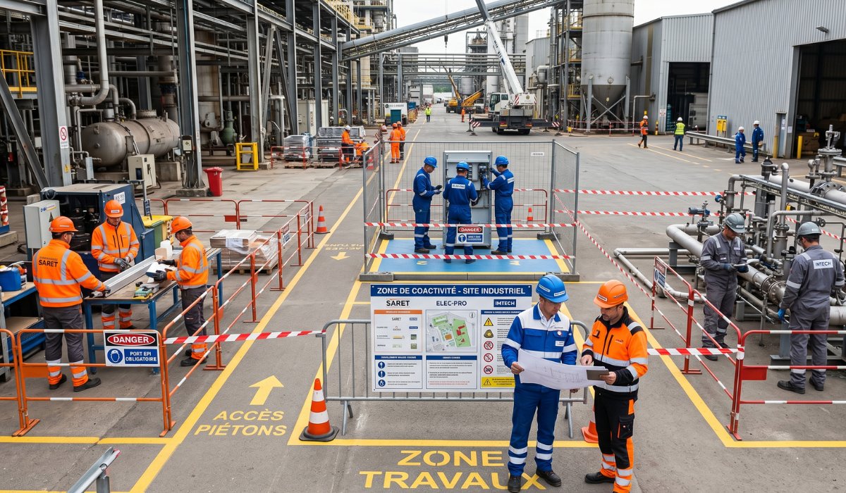 Site industriel en coactivité avec plusieurs équipes d'entreprises extérieures et balisage des zones d'intervention